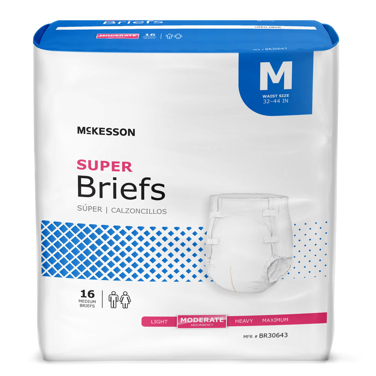 McKesson Super Moderate Absorbency Incontinence Briefs, Medium, BG/16