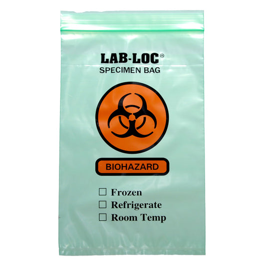 Lab-Loc Specimen Transport Bag, Document Pouch, Zip Close, Green Tinted, 6 x 9", PK/1