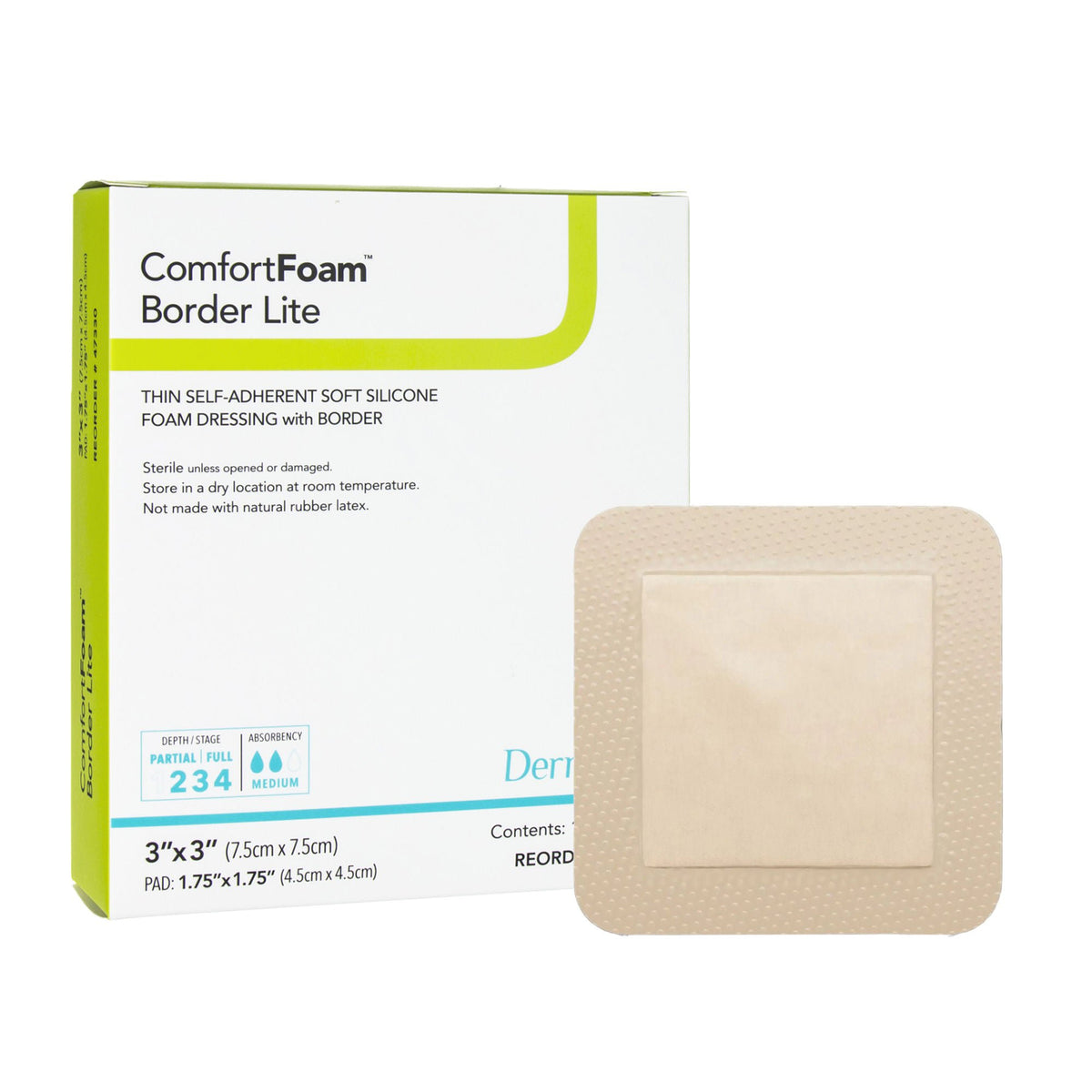 ComfortFoam™ Border Lite Thin Bordered Foam Wound Dressing, 3 x 3 Inch, BX/10