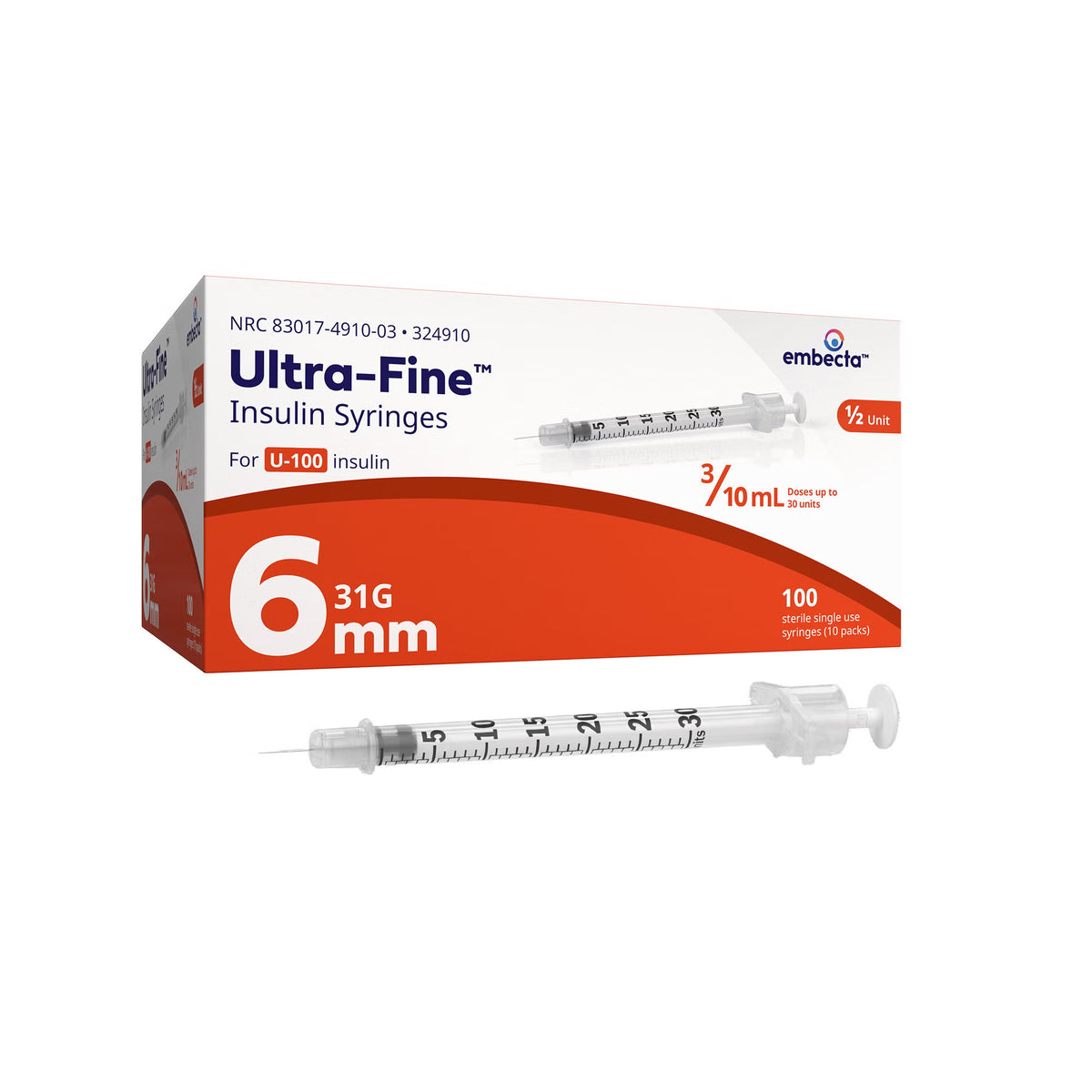 SYRINGE/NDL, INSULIN .3ML 31GX6MM (100/BX 5BX/CS) BD, BX/100