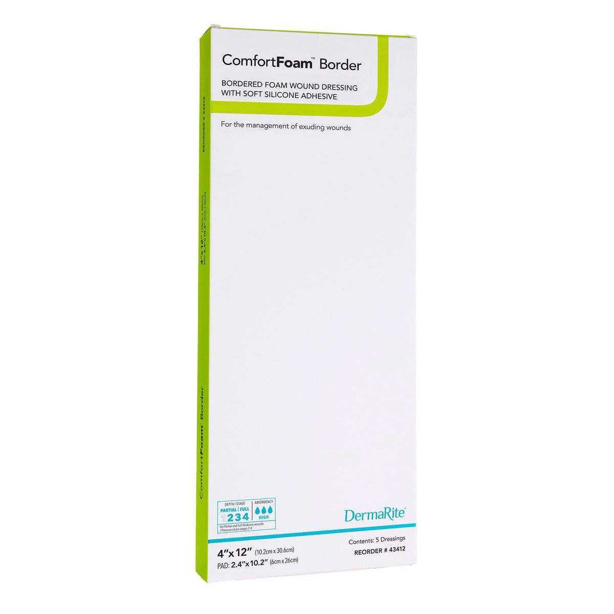 ComfortFoam™ Bordered Foam Wound Dressing w/ Soft Silicone Adhesive, 4 x 12 Inch, EA/1