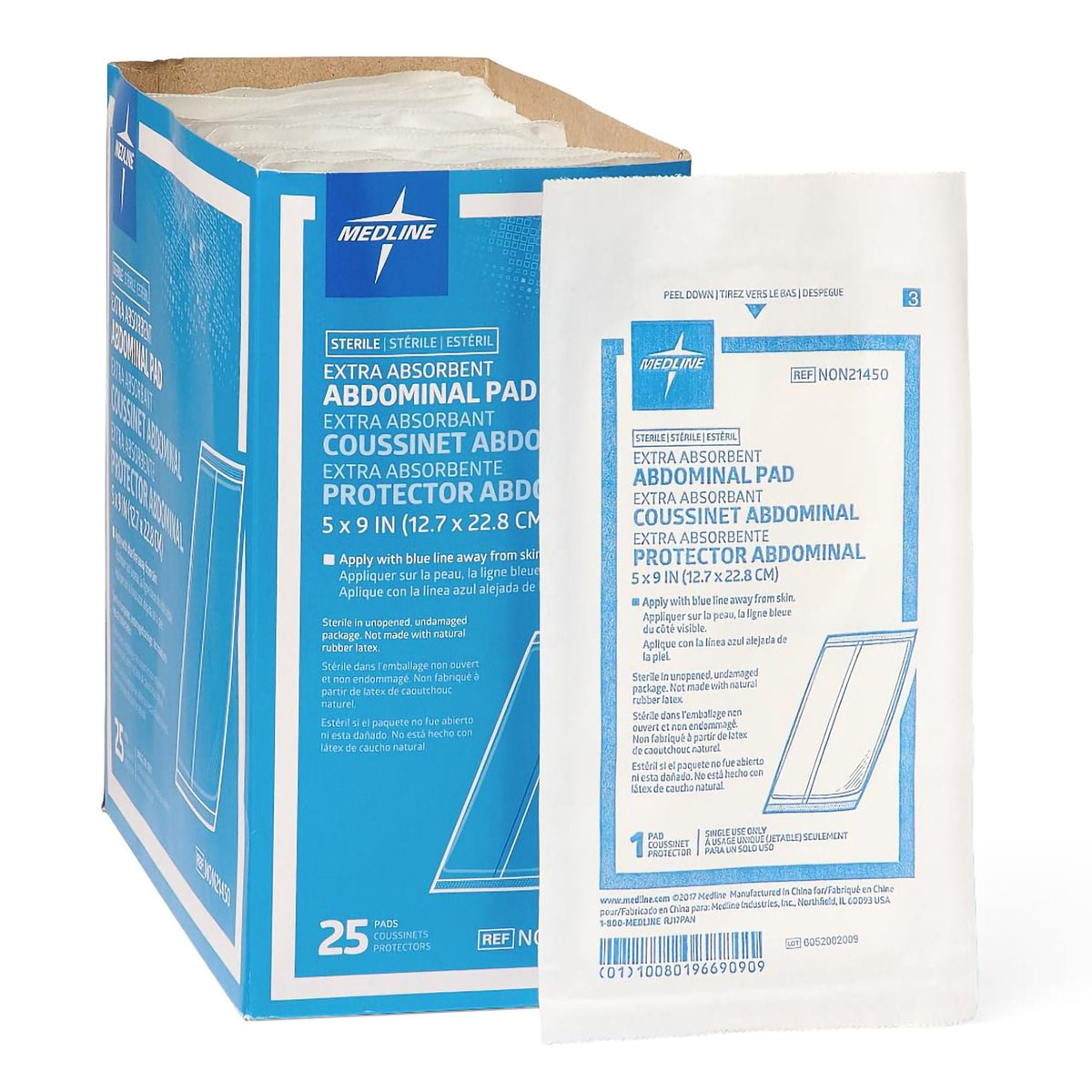 PAD, ABDOMINAL STR 5"X9" (25/BX 16BX/CS), BX/25