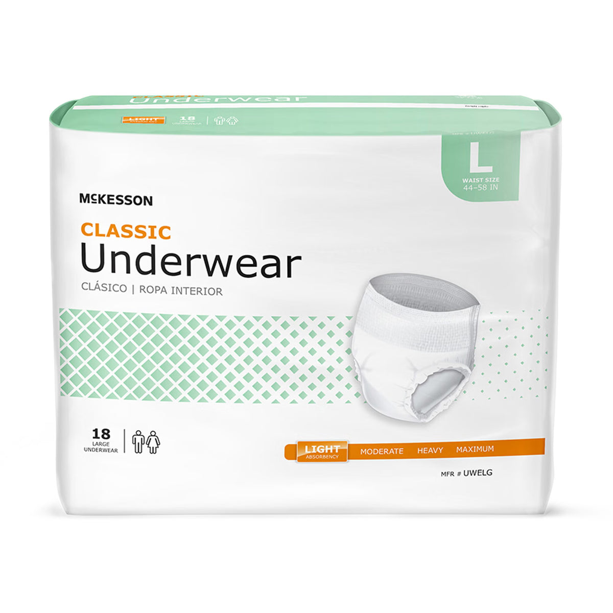 McKesson Classic Light Absorbency Incontinence Underwear, Large, BG/1