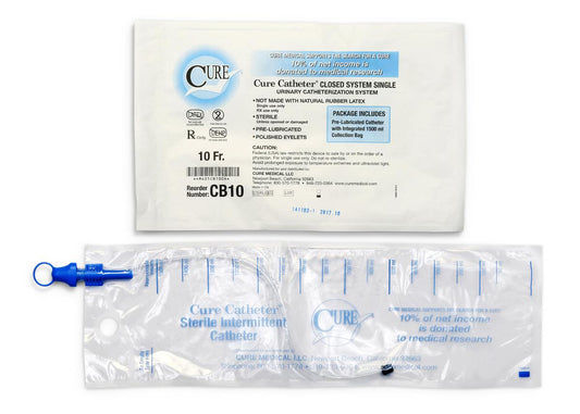 Cure Catheter Single, Closed System, Unisex, Straight Tip, 10 FR