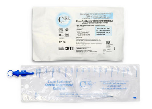 Cure Catheter Single, Closed System, Unisex, Straight Tip, 12 FR