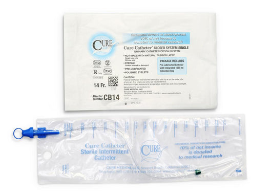 Cure Catheter Single, Closed System, Unisex, Straight Tip, 14 FR