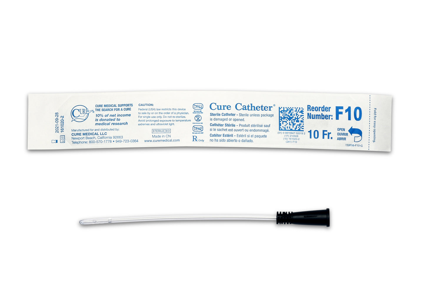 Cure Catheter Uncoated, Single, Female, 6" Straight Tip, 10 FR