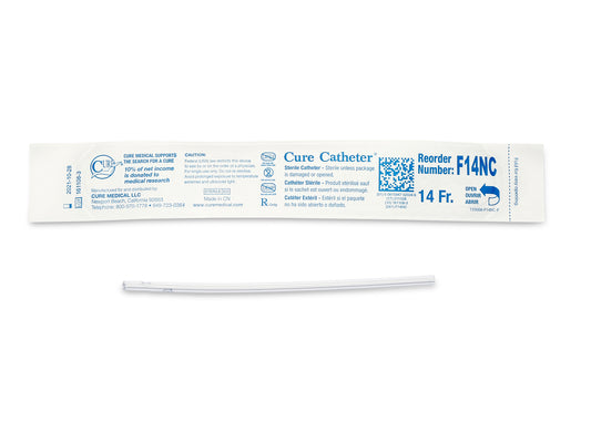 Cure Catheter Uncoated, Single, Female, 6" Straight Tip, No Connector, 14 FR