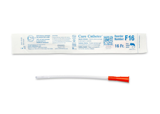 Cure Catheter Uncoated, Single, Female, 6" Straight Tip, 16 FR