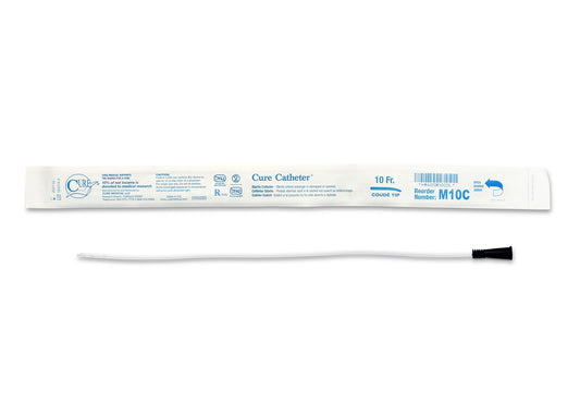 Cure Catheter Uncoated, Single, Male, 16" Coude Tip, 10 FR