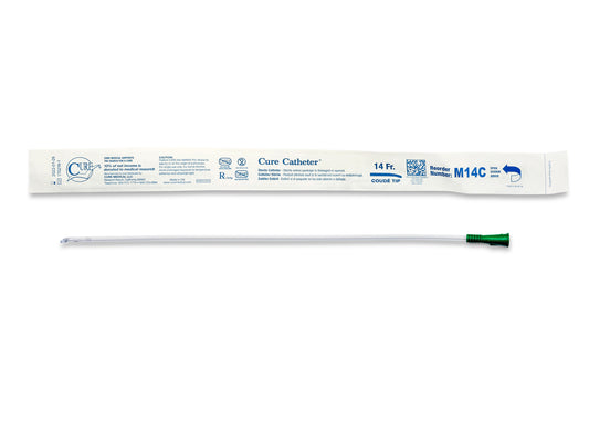 Cure Catheter Uncoated, Single, Male, 16" Coude Tip, 14