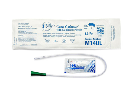 Cure Medical Pocket Catheter, Single, Male, 16" Straight Tip with Lubricant, 14 FR