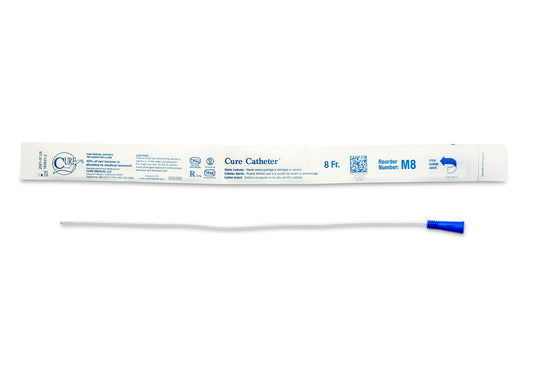 Cure Catheter Uncoated, Single, Male, 16" Straight Tip, 8 FR