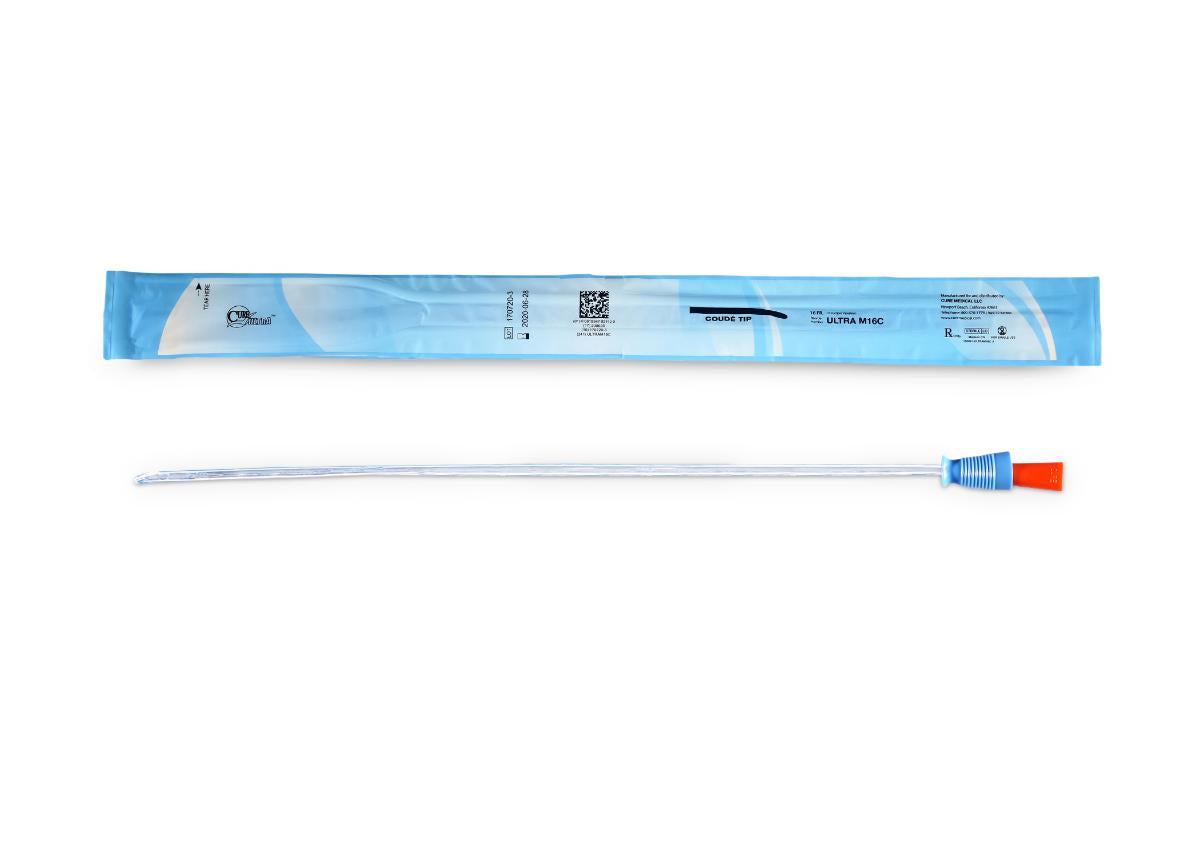 Cure Ultra Male Intermittent Catheter, 16" Coude Tip, 16 FR
