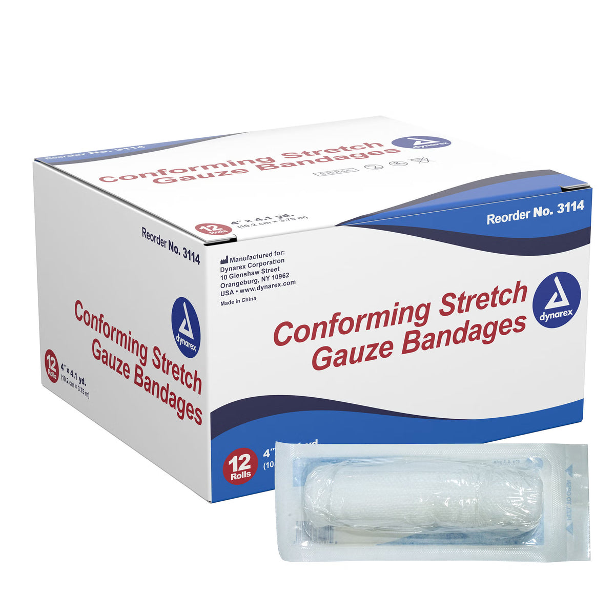 dynarex® Sterile Conforming Bandage, 4 Inch x 4-1/10 Yard, BX/12