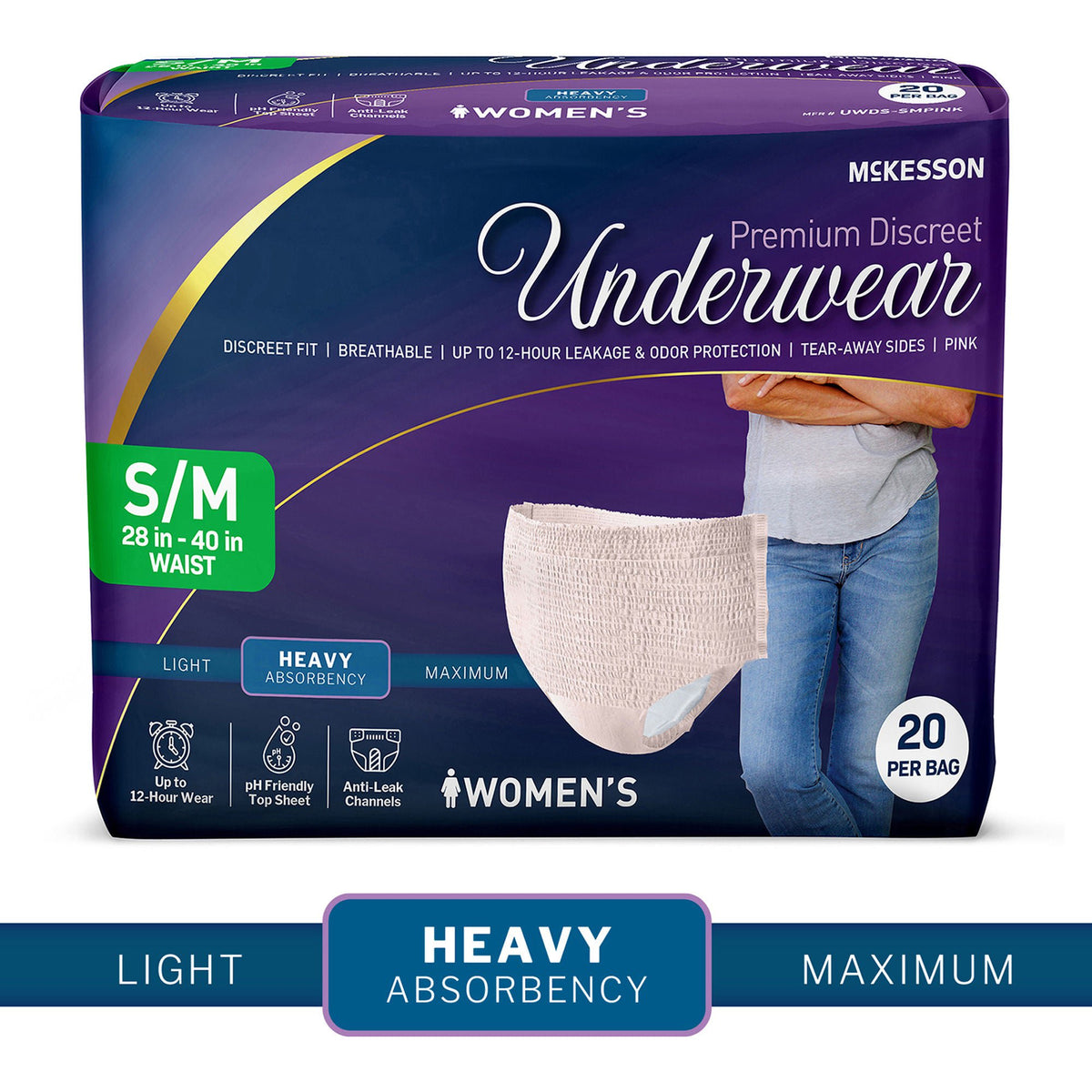 McKesson Premium Discreet Underwear for Women, Heavy Absorbency, Small/Medium, BG/20
