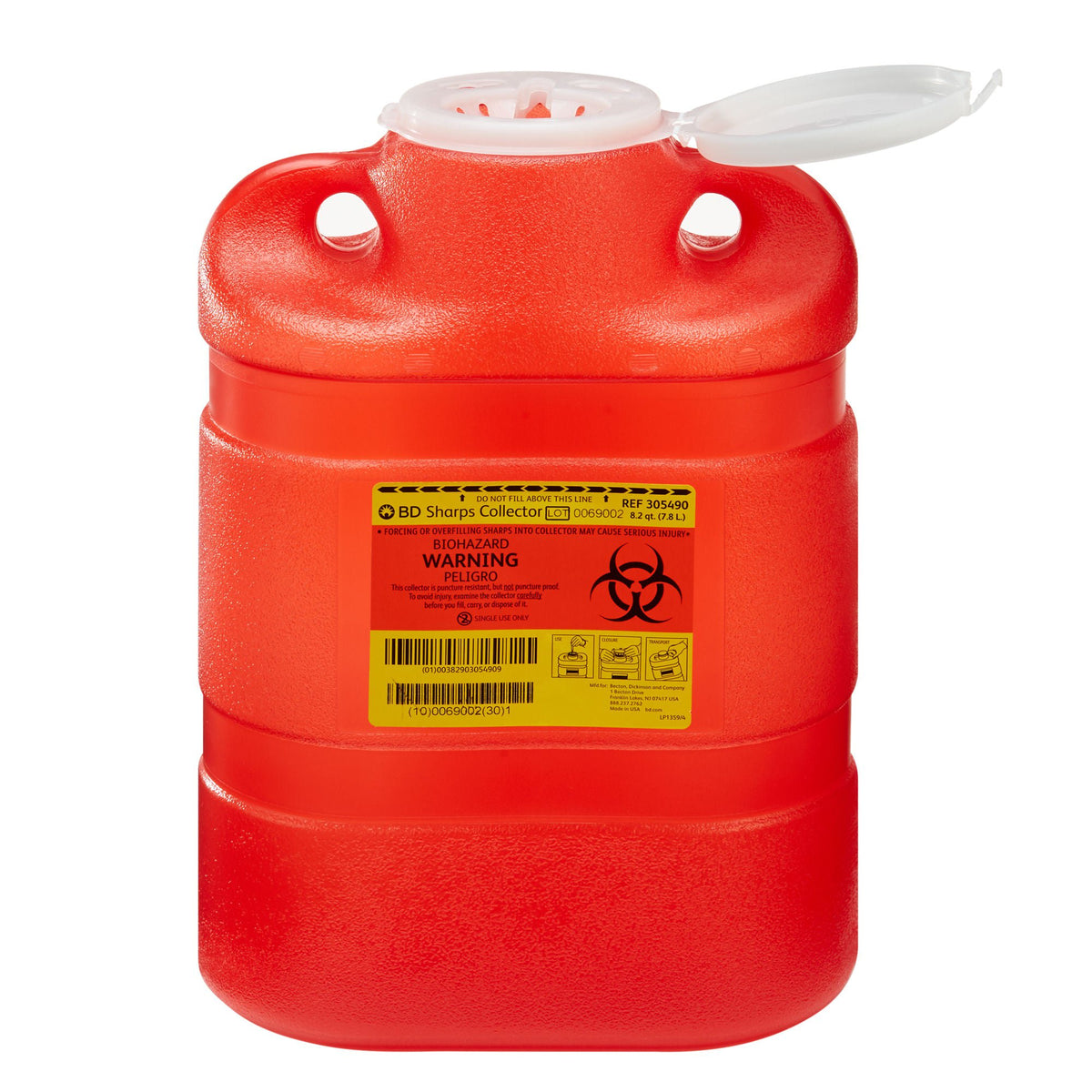 BD Sharps Container, 8.2 Quart, 9.4 x 13.4 x 5.3 Inch, CS/12