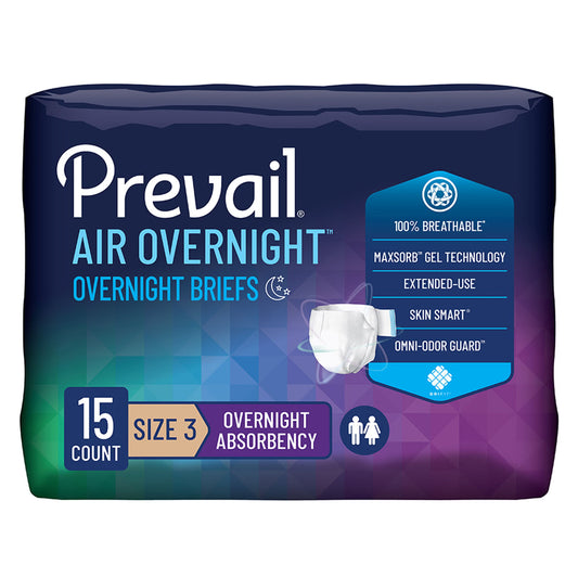Prevail Air™ Overnight Briefs Overnight Absorbency, Size 3, CS/60