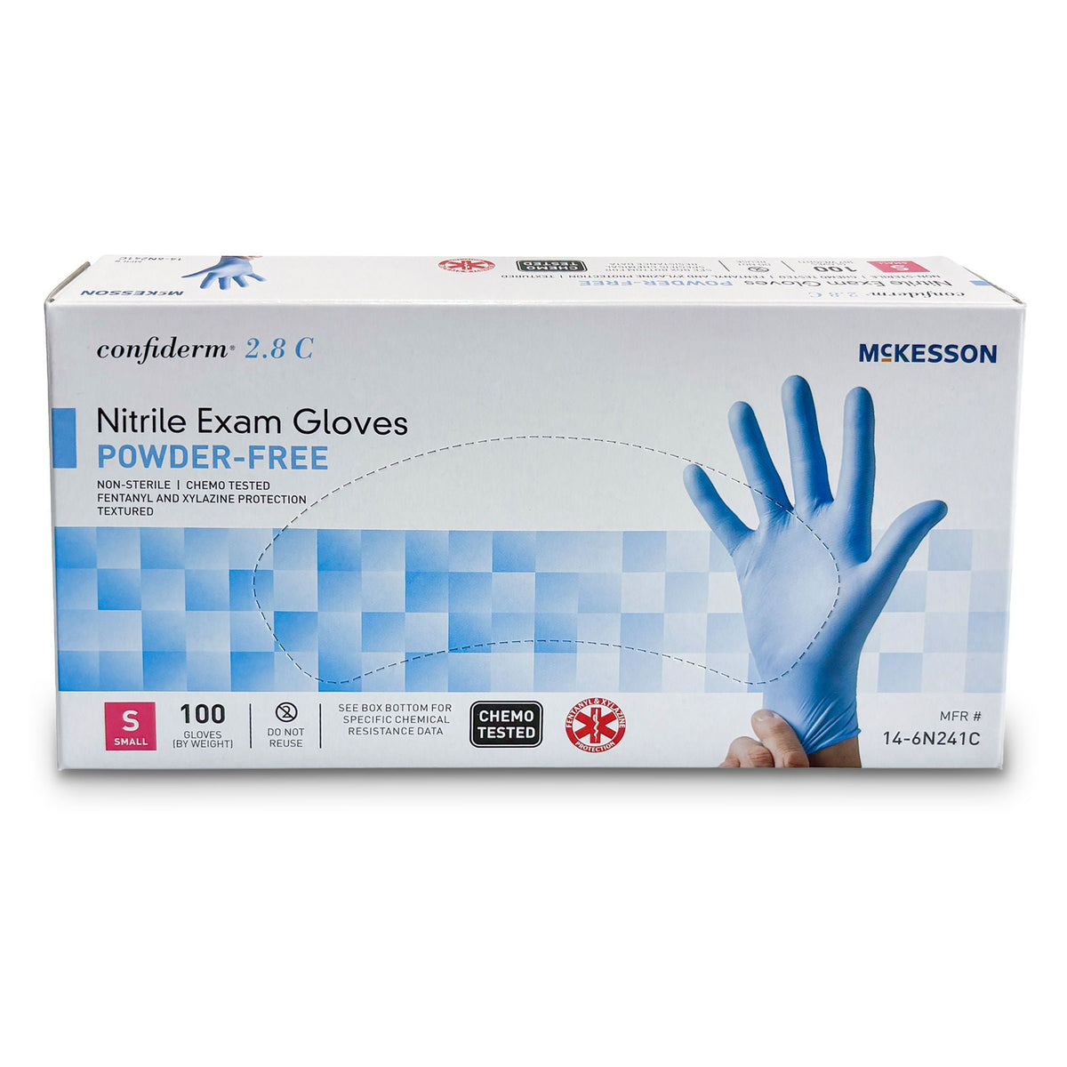 McKesson Confiderm® 2.8C Nitrile Exam Gloves, Small, Ocean Blue, BX/100