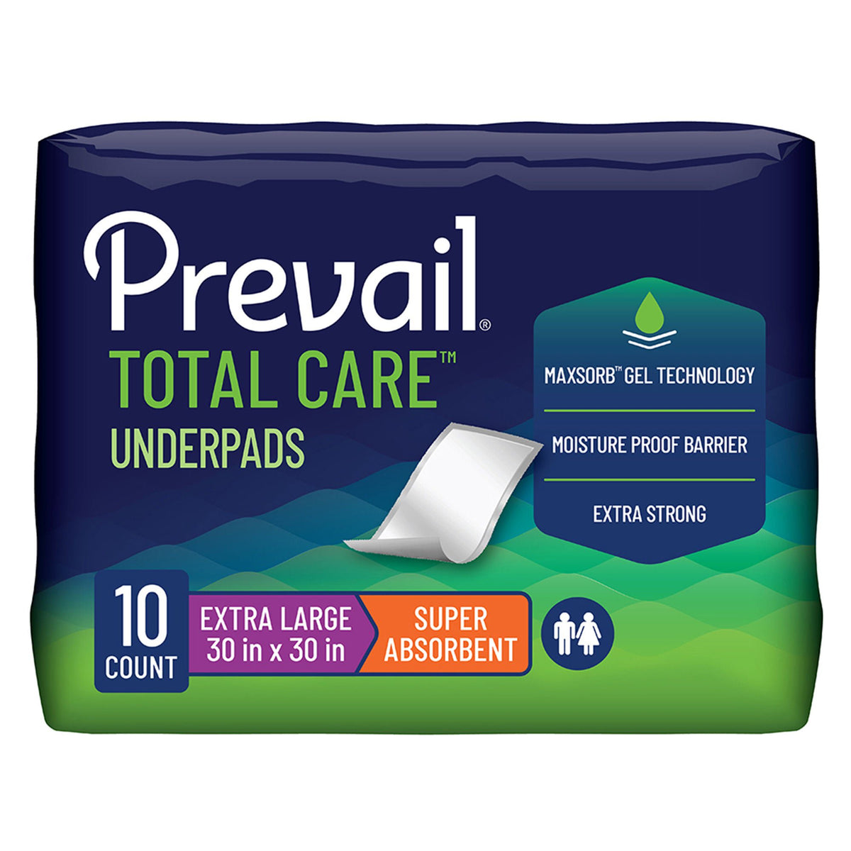 Prevail® Total Care™ Super Absorbent Polymer Underpad, 30 x 30 Inch, CS/120