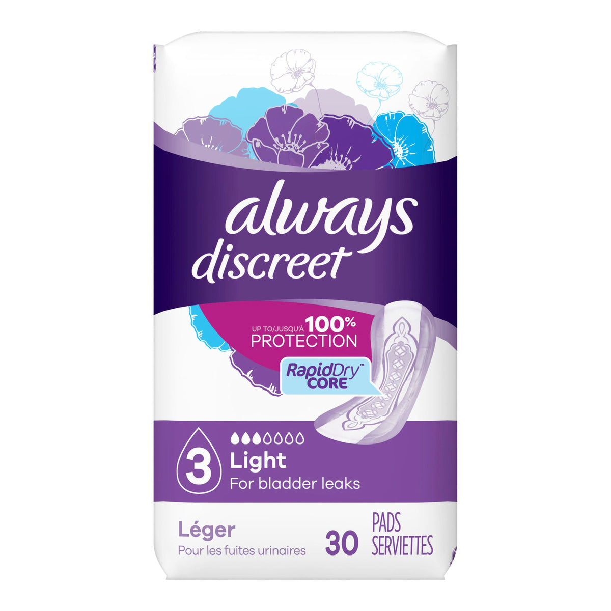 Always® Discreet Bladder Control Pad, Size 3, CS/90