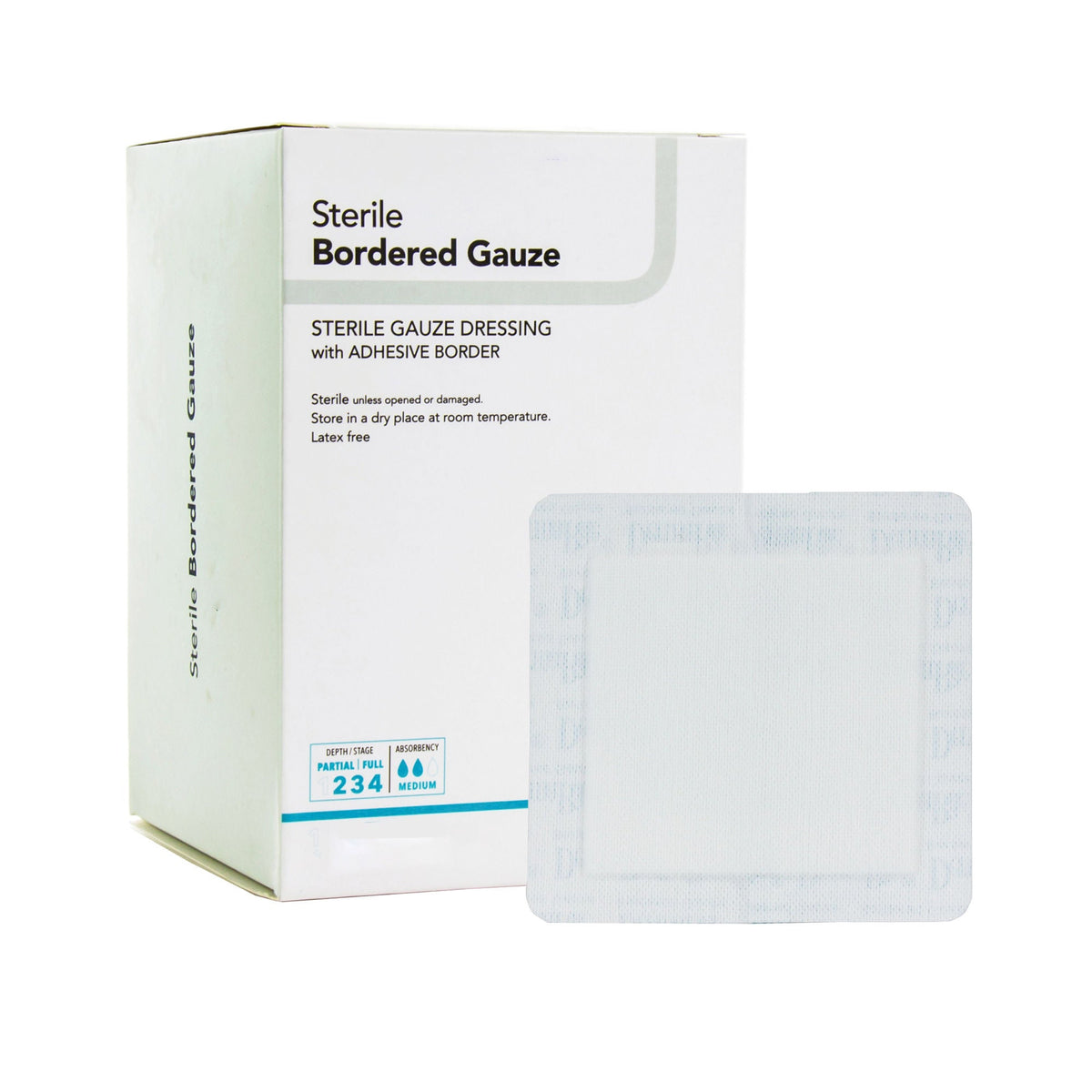 DermaRite® Bordered Gauze White Adhesive Dressing, 2 x 2 Inch, BX/50