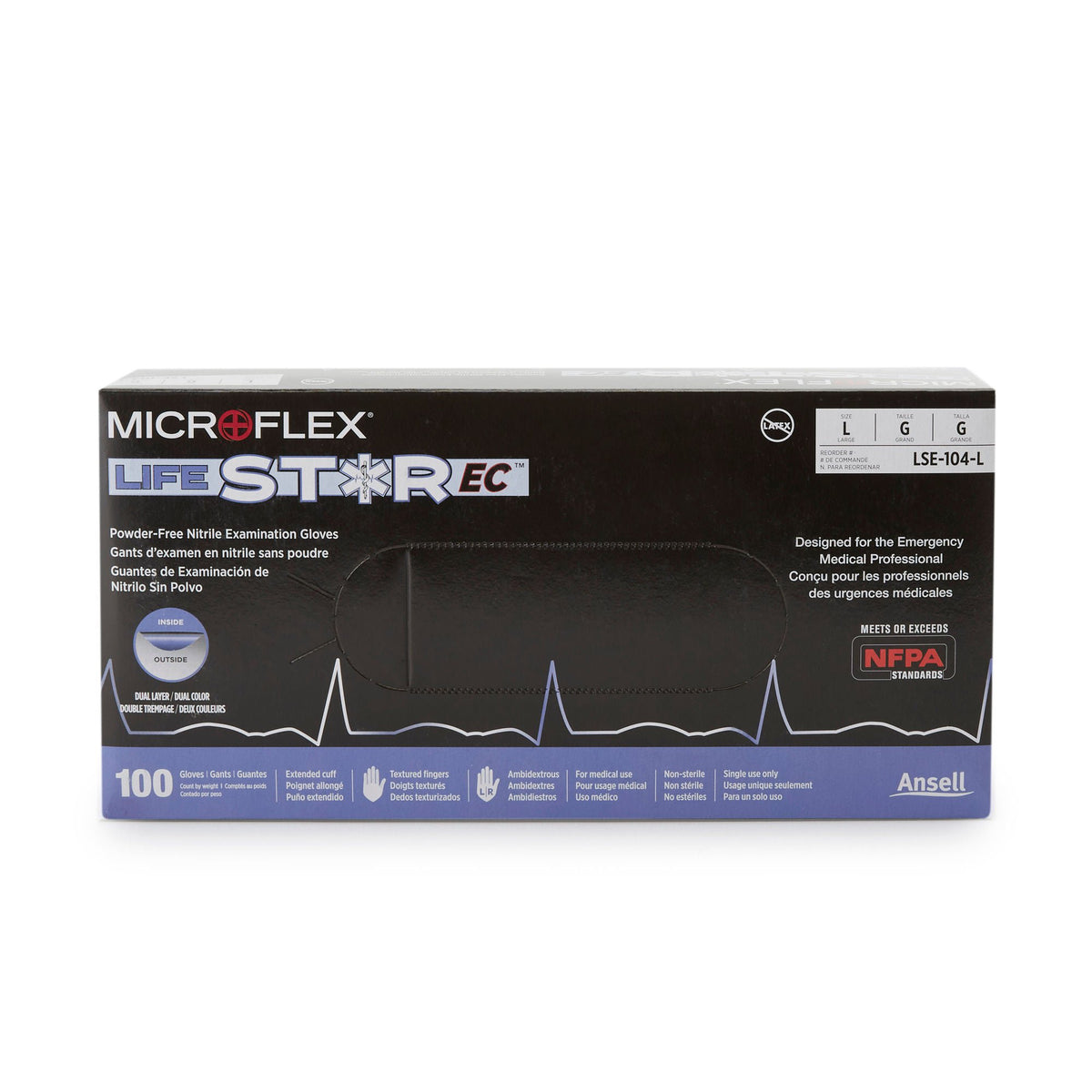 LifeStar™ EC Nitrile Extended Cuff Length Exam Glove, Large, White / Blue