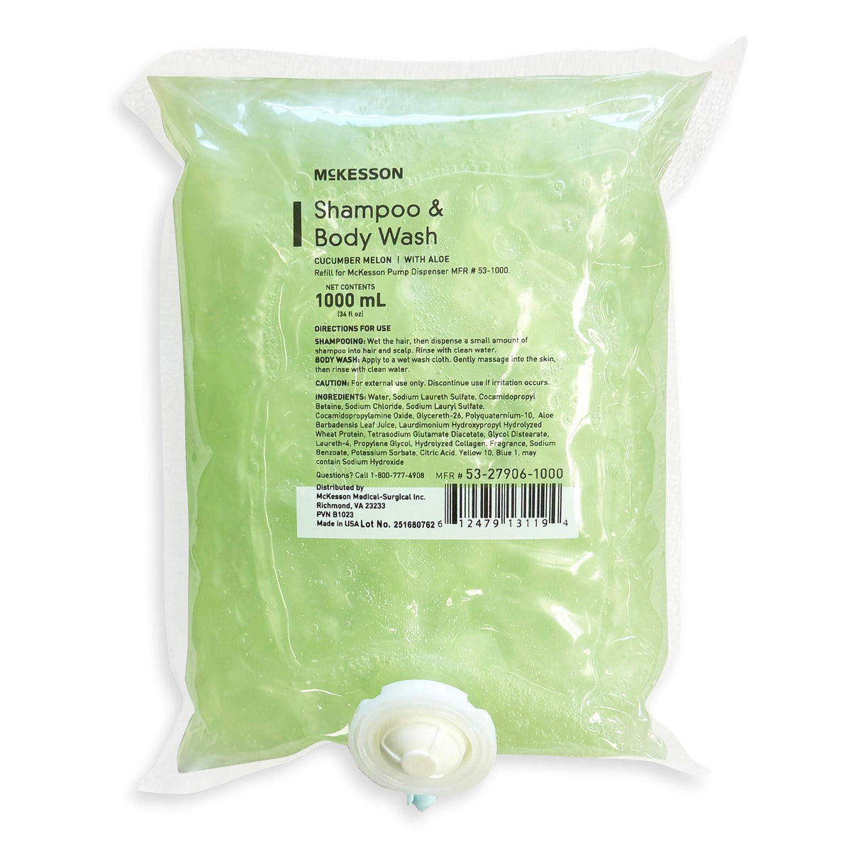 McKesson Shampoo and Body Wash Dispenser Refill Bag 1000 mL, Cucumber Melon, EA/1