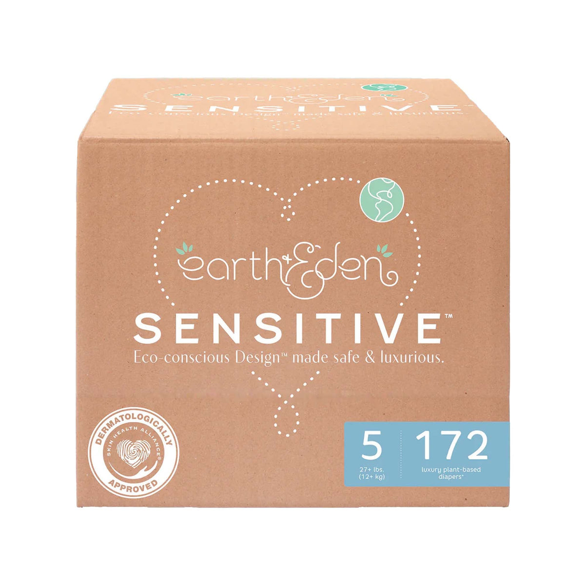 Earth & Eden Sensitive Baby Diapers, Size 5 for Babies Weighing up to 27 lbs., CS/172