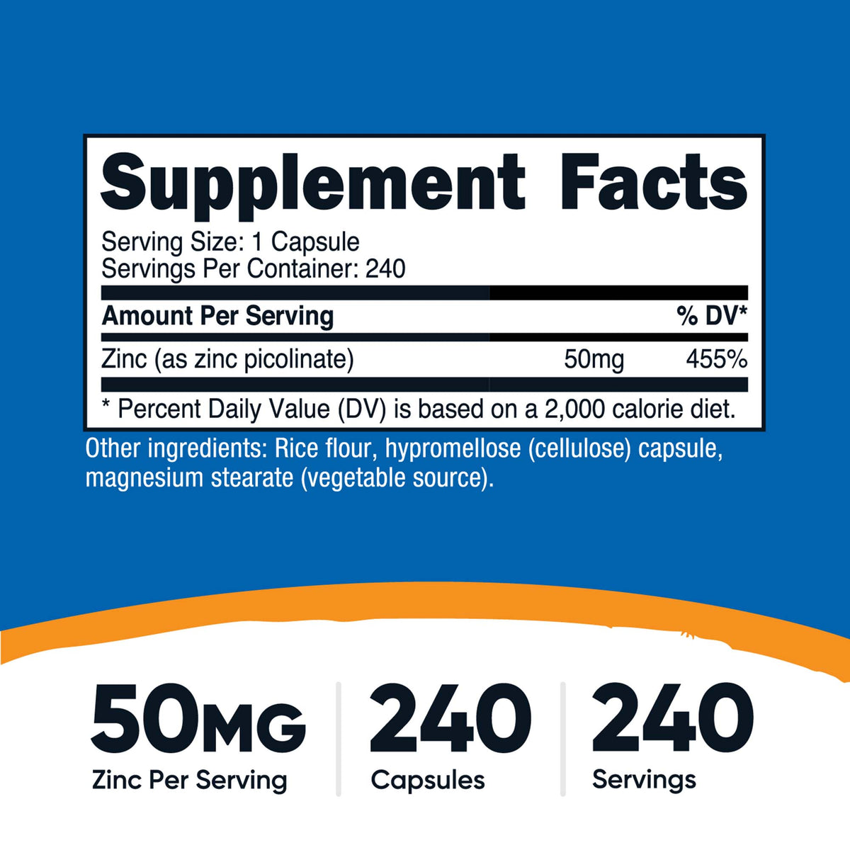 Dietary Supplement nutricost® Zinc Picolinate 50 mg Strength Capsule 240 Per Bottle