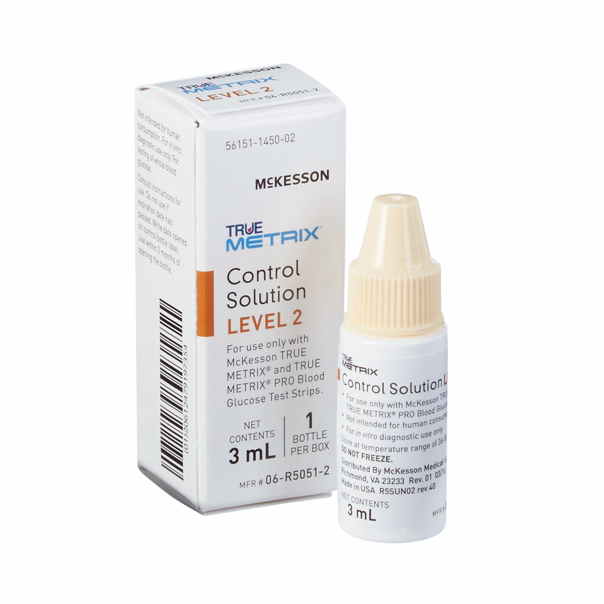 McKesson True Metrix Blood Glucose Testing, Control Solution, 3 mL, Level 2, BX/1