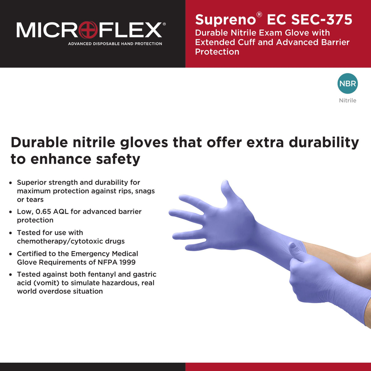 Supreno® EC Nitrile Extended Cuff Length Exam Glove, Extra Large, Blue