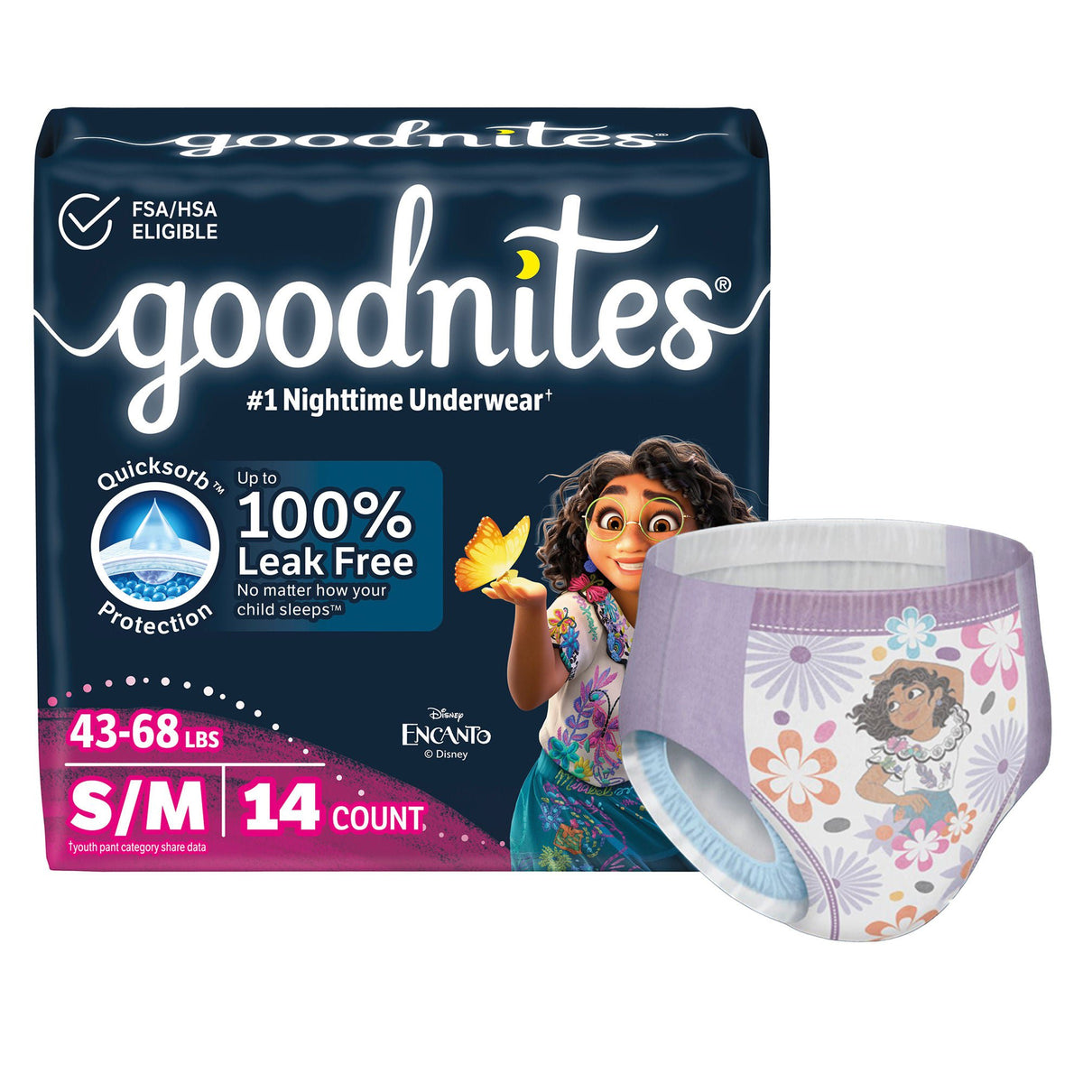 Goodnites® Heavy Absorbency Nighttime Underwear, S/M for Girls 43 – 68 lbs., PK/14