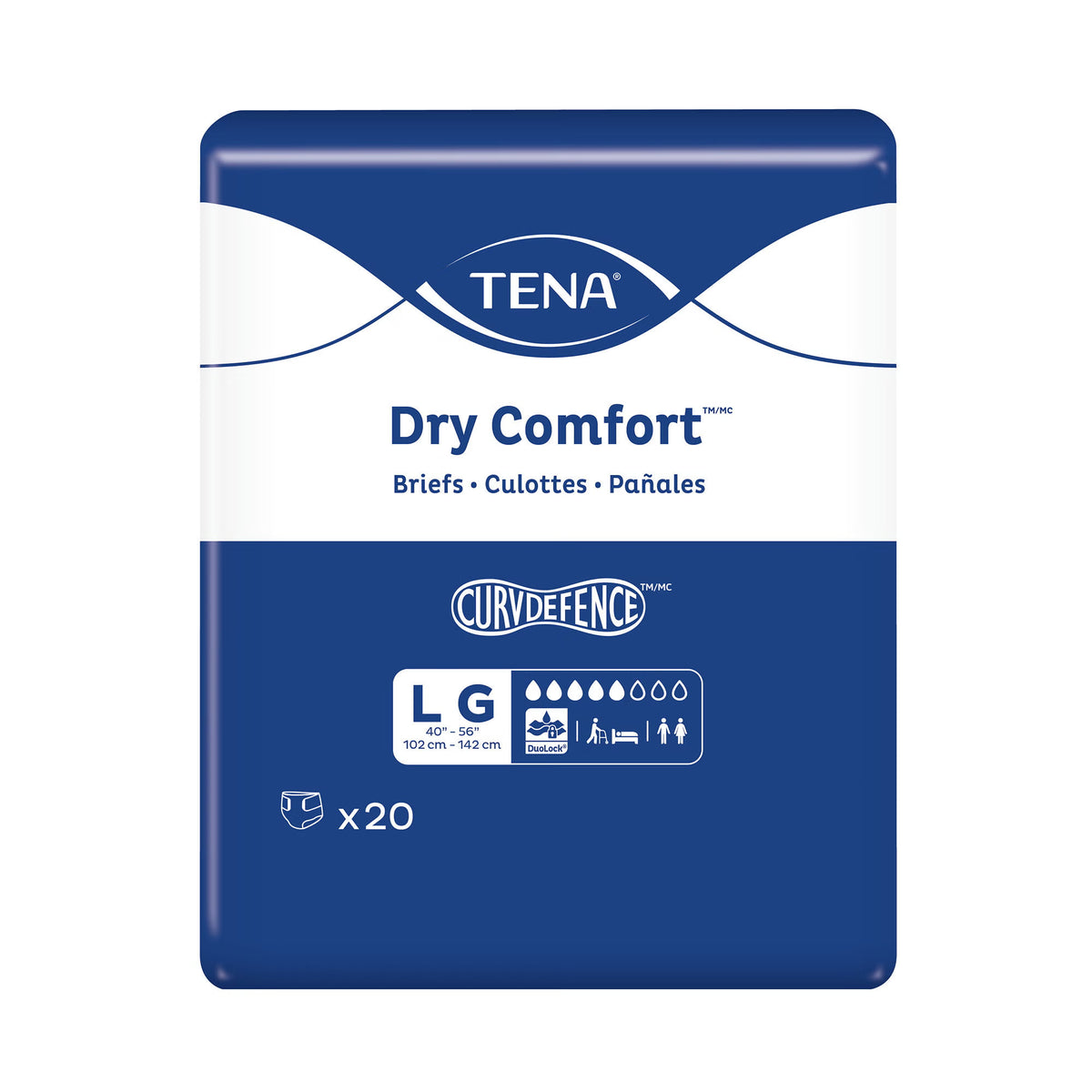 Tena® Dry Comfort™ Briefs with Curvdefence™, Large, 40 – 56 Inch, Five Drops, CS/80