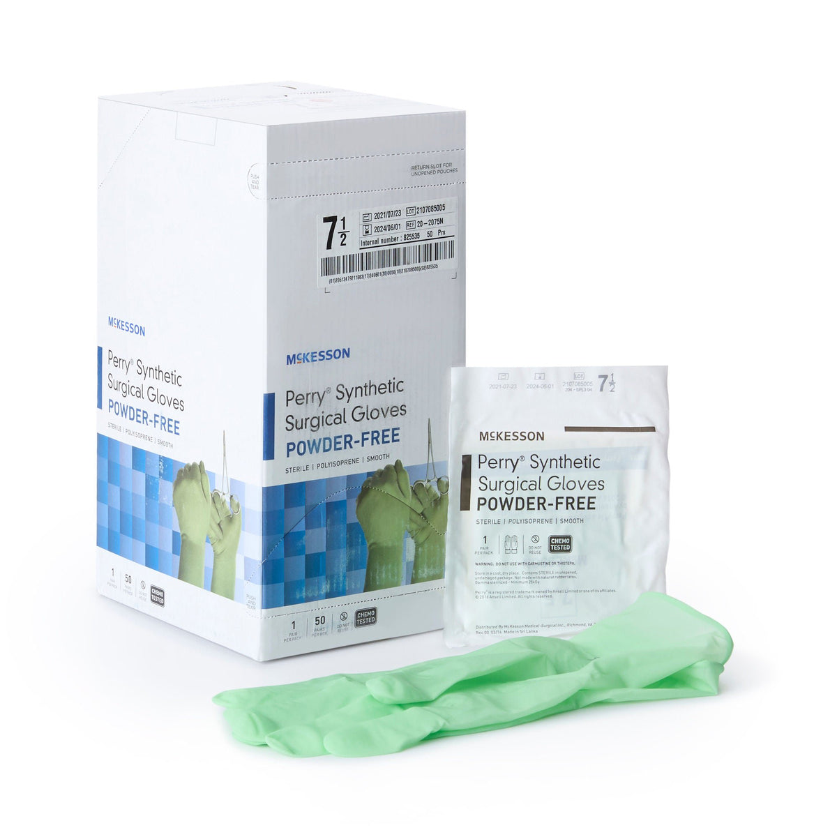 McKesson Perry® Performance Plus Polyisoprene Surgical Glove, Size 7.5, Green, CS/200