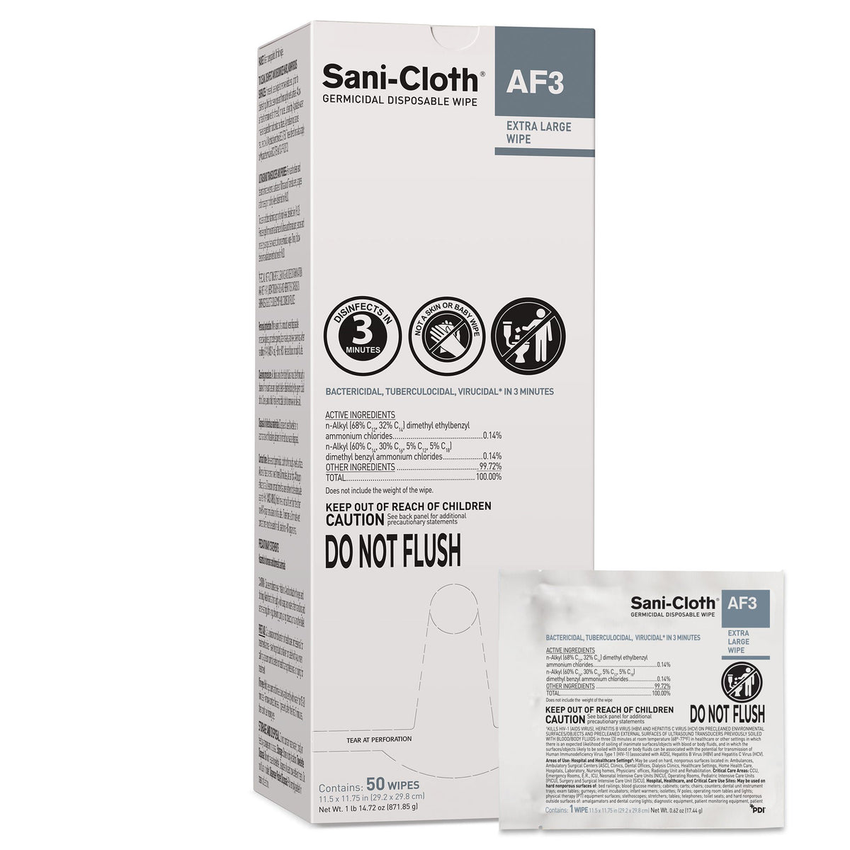 Sani-Cloth® AF3 Germicidal Extra Large Disinfectant Wipes, 11.5 x 11.75 Inch