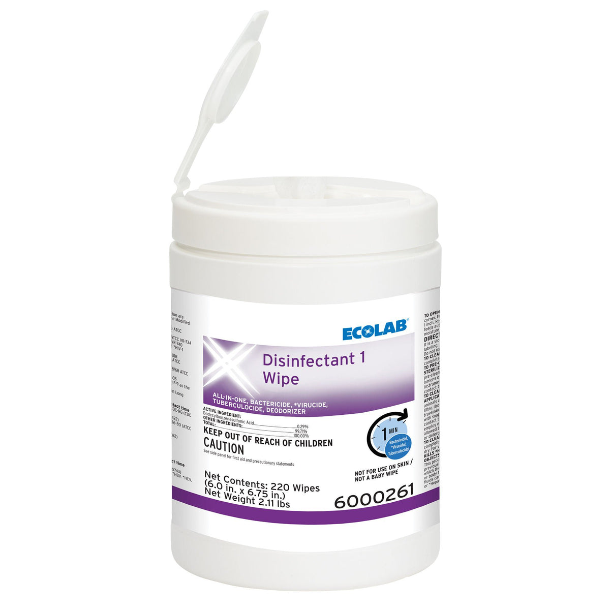 Ecolab Disinfectant 1 Surface Disinfectant Cleaner, 220 Wipes, CT/220