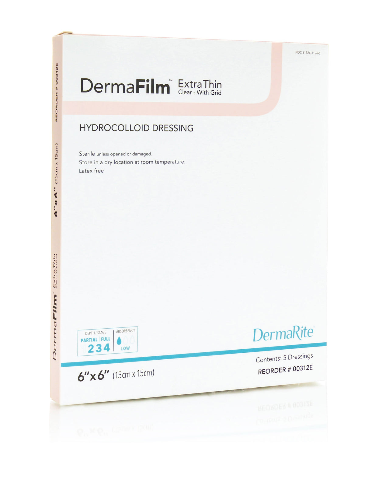DermaFilm Hydrocolloid X-Thin Wound Dressing with Grid, 6" x 6"