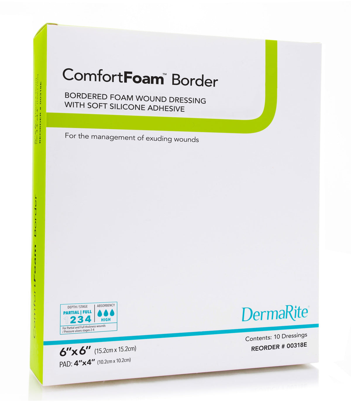 ComfortFoam Border Foam Wound Dressing with Soft Silicone Adhesive, 6" x 6"