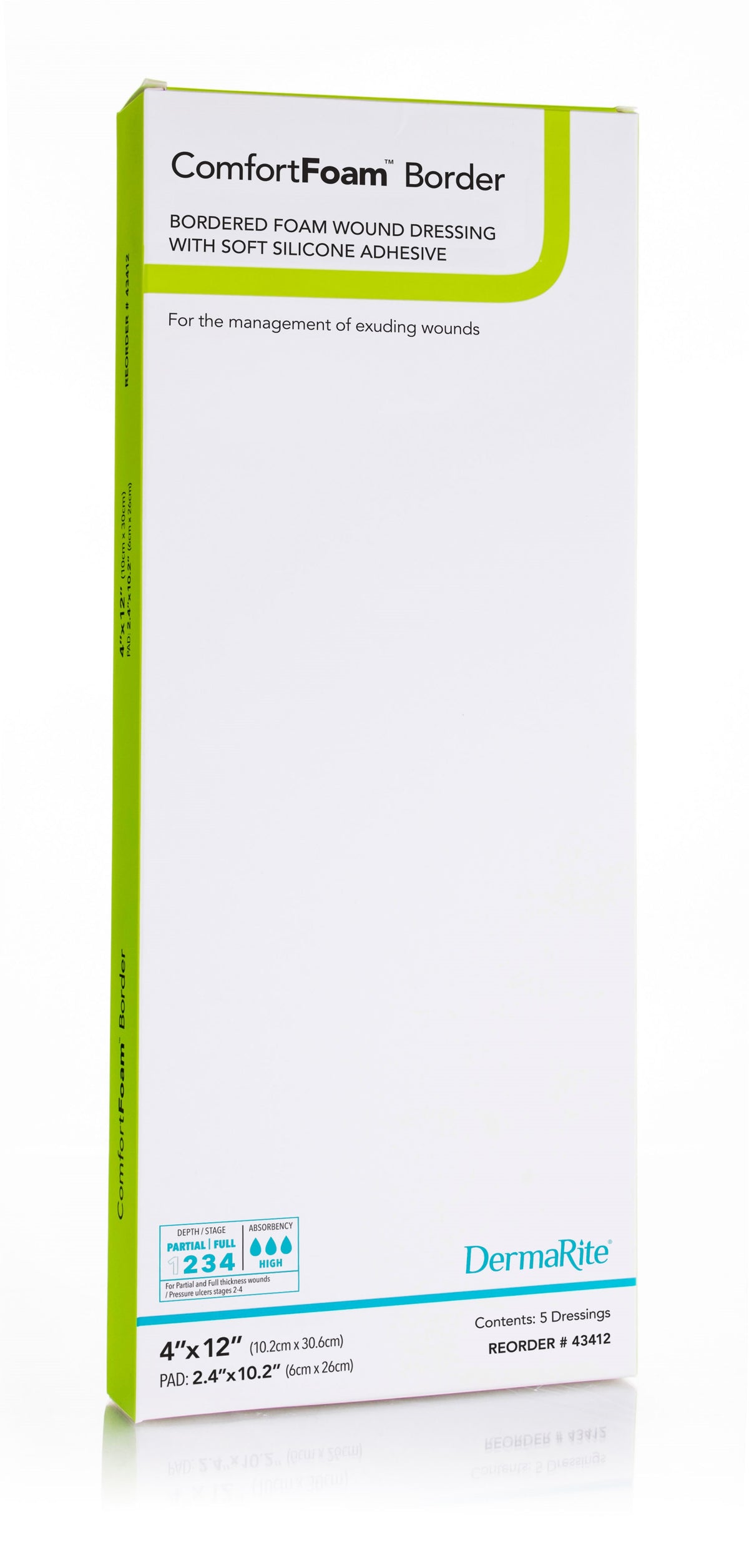ComfortFoam Silicone Foam Border Dressing, 4" x 12"