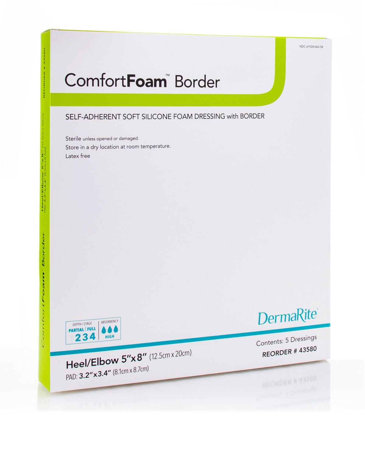 ComfortFoam Self-Adherent Soft Silicone Foam Dressing with Border, Heel/Elbow, 5" x 8".