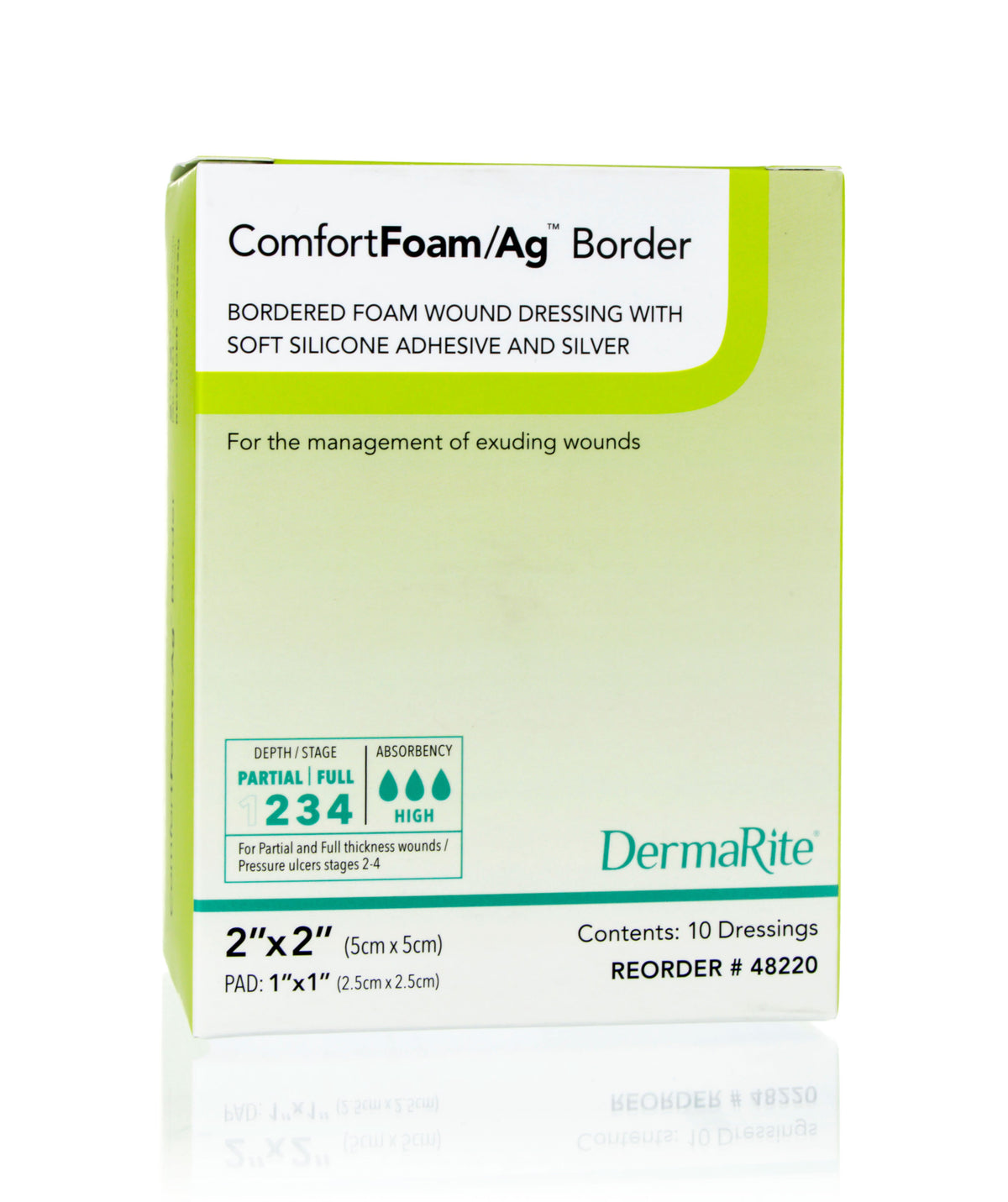 ComfortFoam Ag Silicone Foam Border Dressing, 2" x 2"