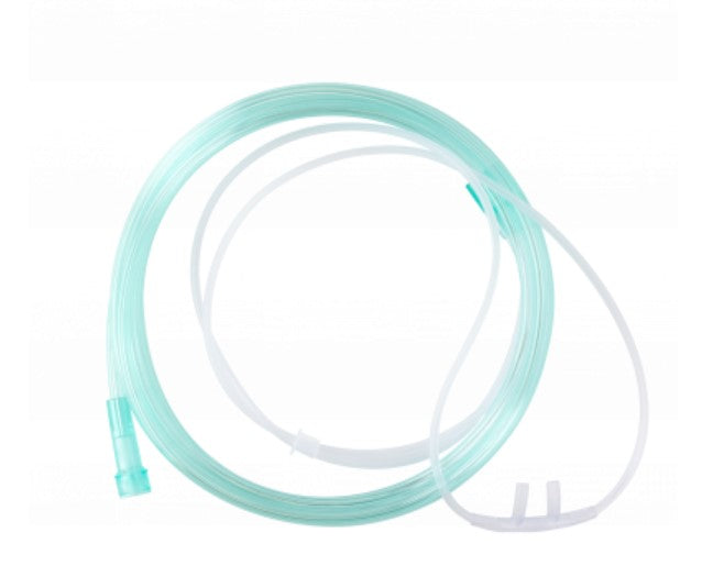 Dynarex Nasal Oxygen Cannula with 50' Tubing and Standard Tip and Standard Connector, Crush Resistant, Light Green, Adult
