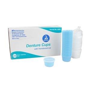 Denture Cup w/ Lid, 8 oz, Blue