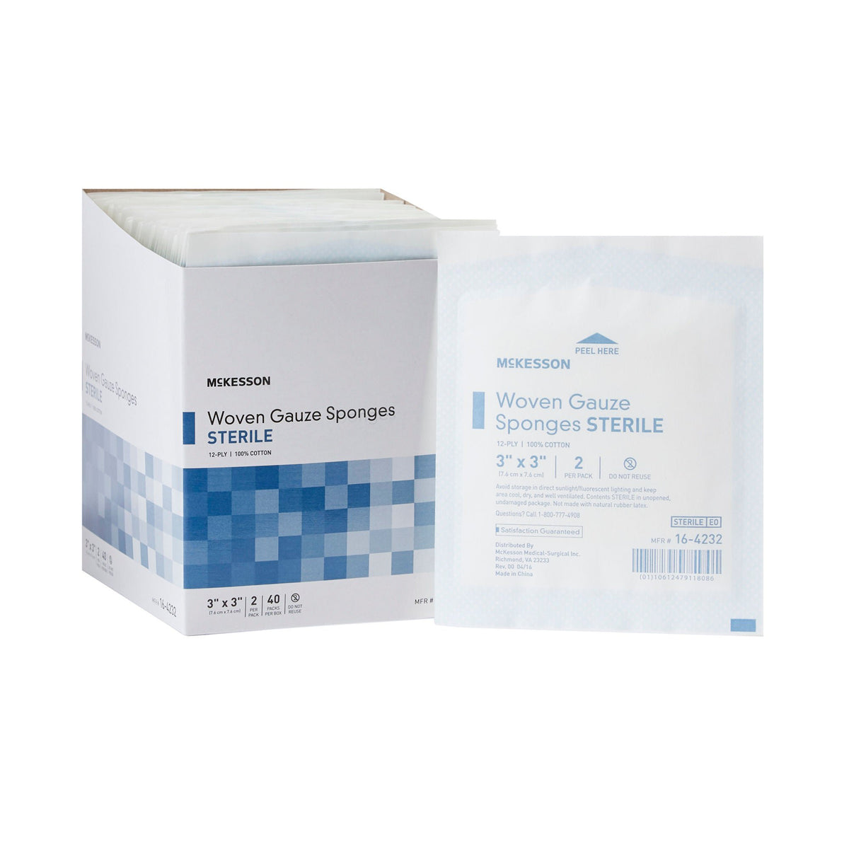 McKesson Sterile Gauze Sponge, 3 x 3 Inch, 12-Ply, BX/40