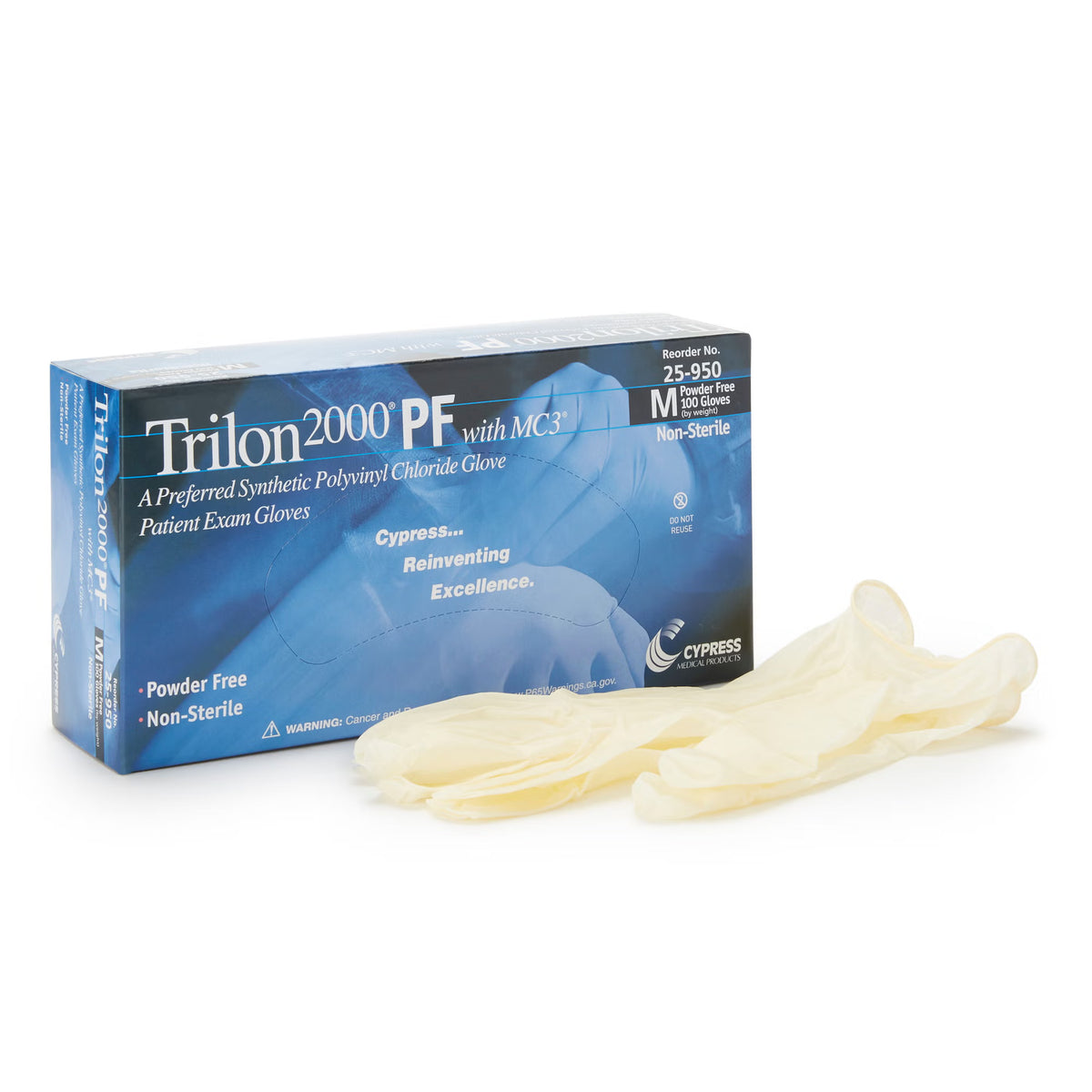 Trilon 2000® PF with MC3® Stretch Vinyl Exam Glove, Medium, Ivory, BX/100
