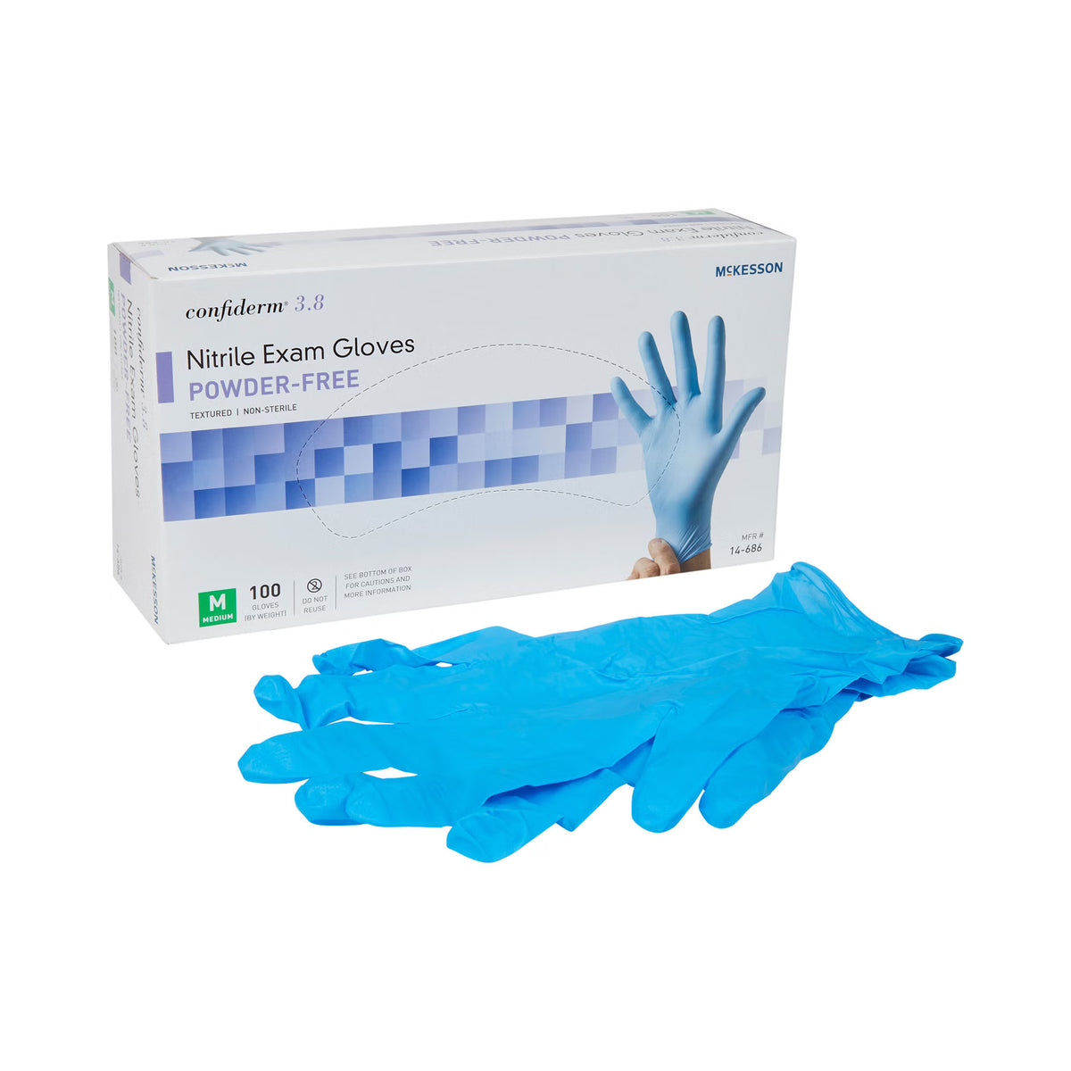 McKesson Confiderm® 3.8 Nitrile Exam Glove, Medium, Blue, BX/100