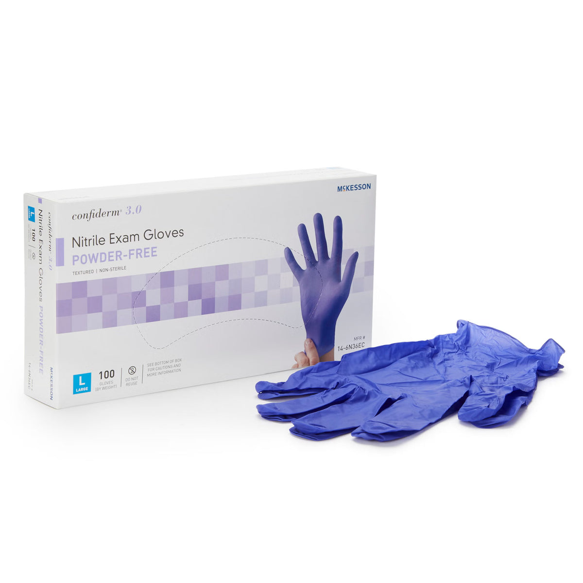 McKesson Confiderm® 3.0 Nitrile Exam Glove, Large, Blue, BX/100
