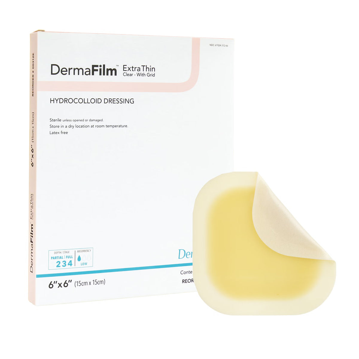 DermaFilm® Thin with Border Hydrocolloid Dressing, 6 x 6 Inch, BX/5