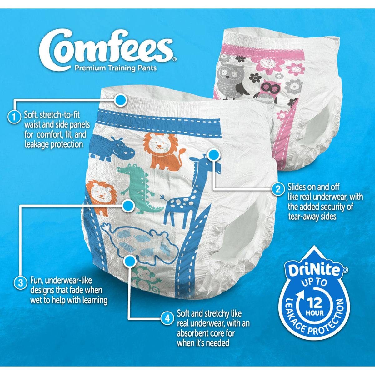 Comfees Training Pants, 12-Hour Protection, Male Toddler, 3T – 4T, 32 to 40 lbs.